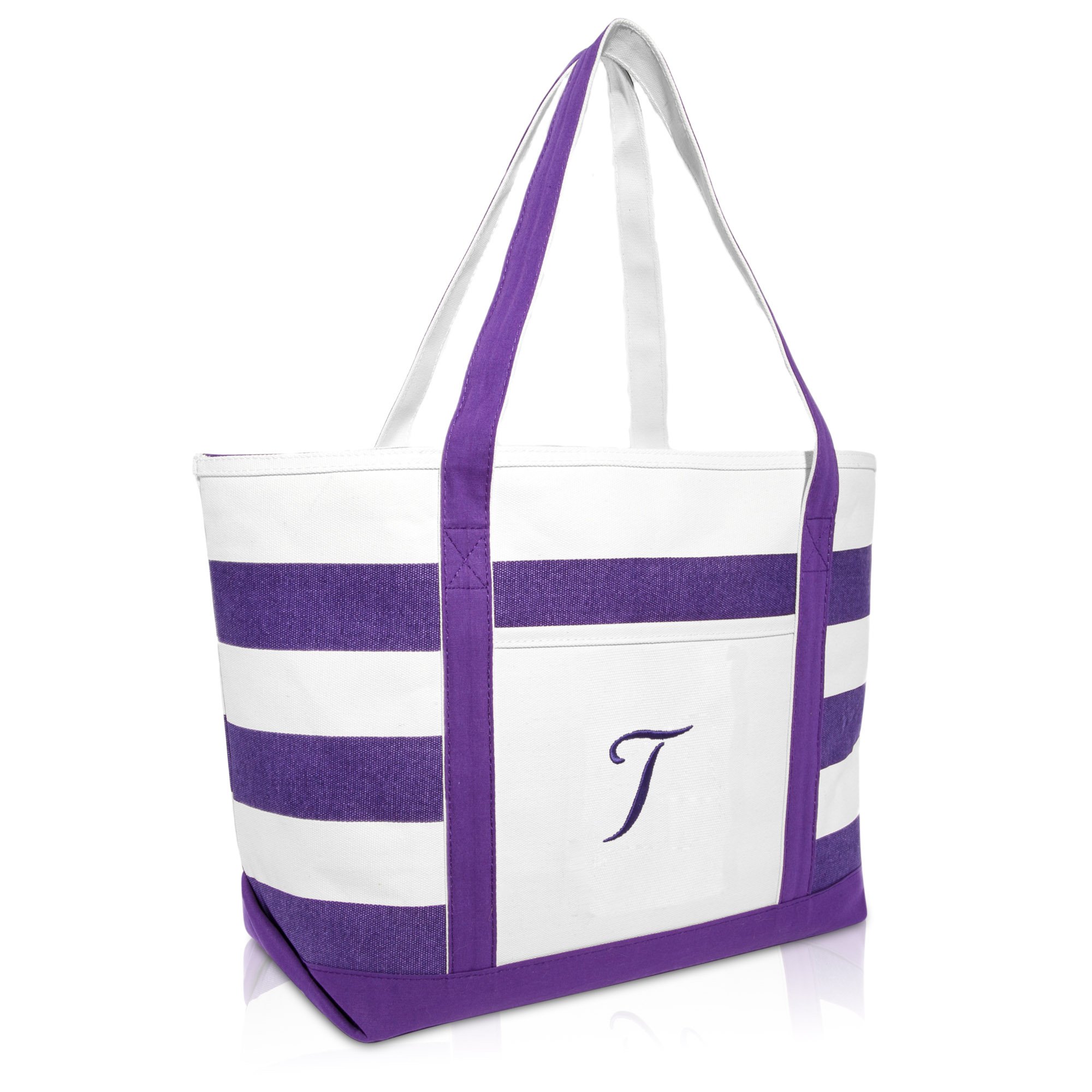DALIX Monogrammed Beach Bag and Totes for Women Personalized Gifts Purple A - Z
