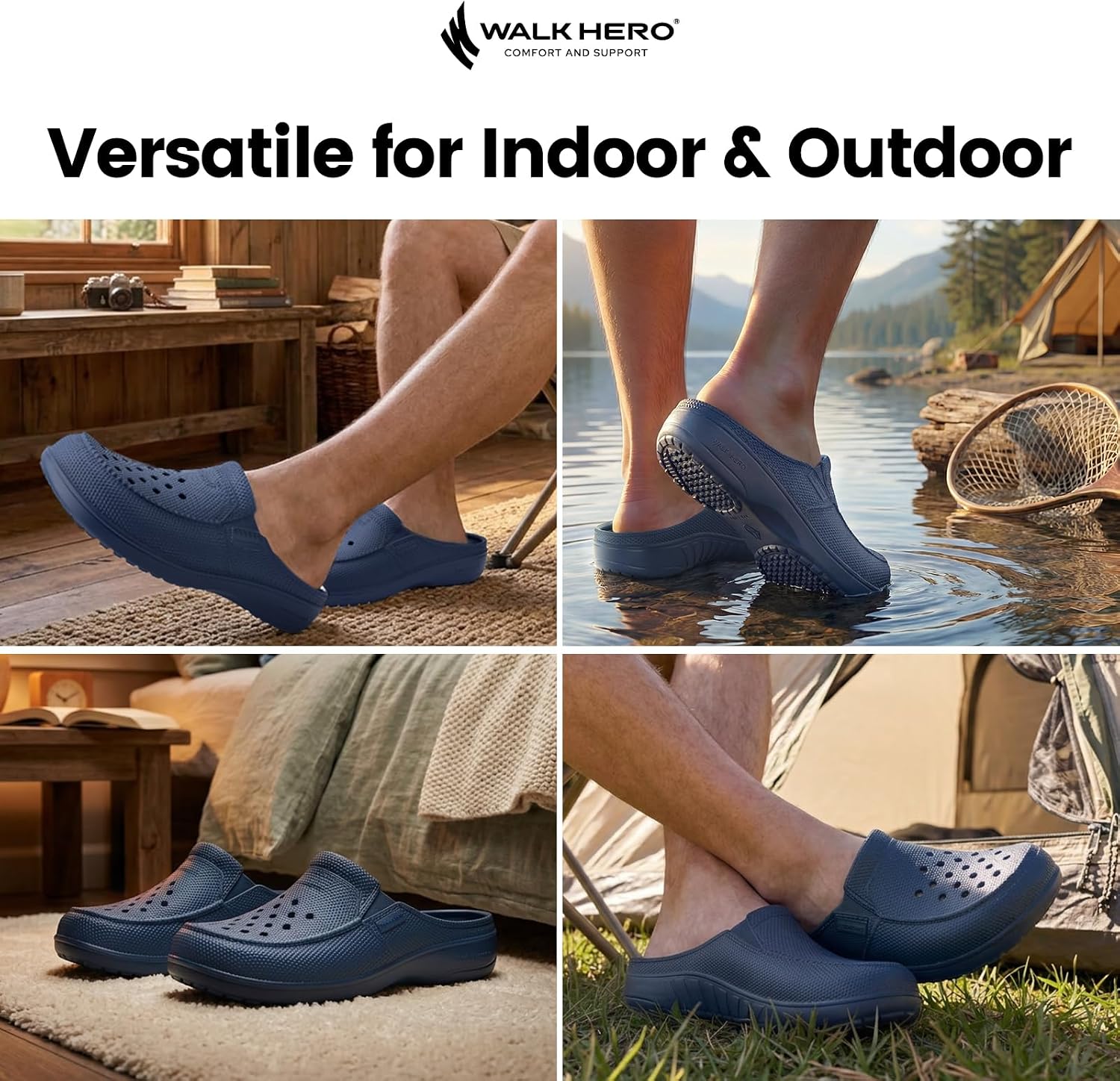 Mens Clogs with Arch Support, Comfortable Clogs for Men with Cushion Footbed, Orthopedic Slip On Unisex Slippers for Plantar Fasciitis, EVA Lightweight Garden Shoes with Anti-Skid Outsole