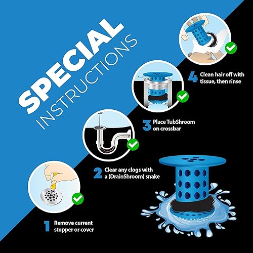 Miniatura 7 de TubShroom Colador Captador de Cabello para Desagüe de Bañera, Azul – Protector de Desagüe y Captador de Cabello para Desagües de Baño, Se Adapta a