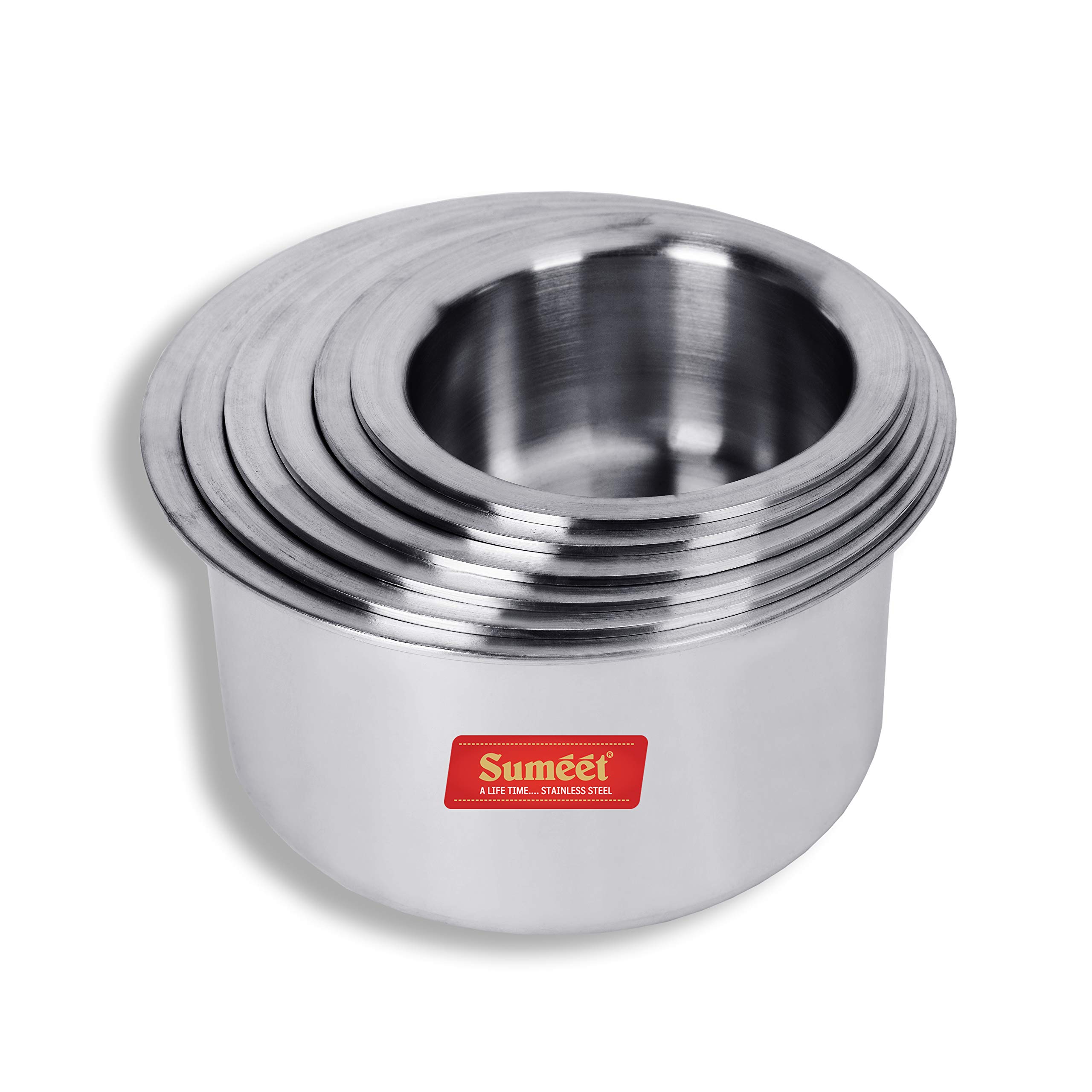Sumeet 3mm Thick Aluminium Tope Set of 6 Pc (No. 9 to 14) Capacity 700ml to 3.2 Ltr