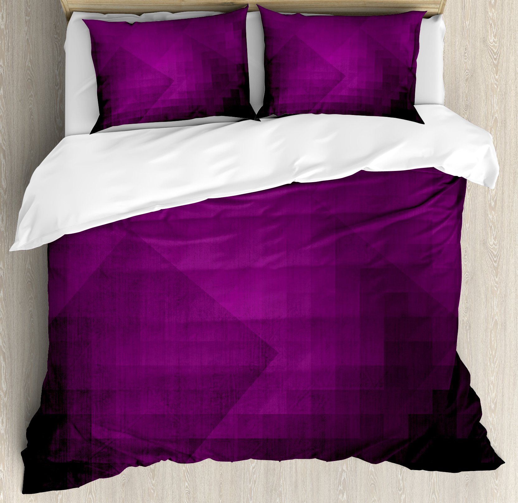 Ambesonne Eggplant Duvet Cover Set, Abstract Colored Squares in Faded Color Scheme Modern Art Inspired Style Pixelart, Decorative 3 Piece Bedding Set with 2 Pillow Shams, King Size, Purple