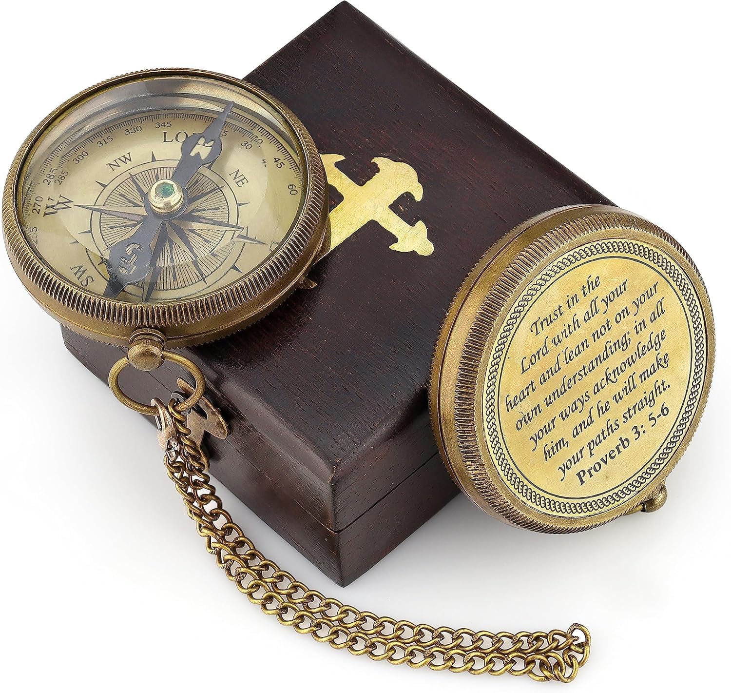 God is My Guide Brass Compass Gift with Display Box - Engraved Scripture Prayer Compass Religious Gift for Men & Women - Baptism, Confirmation, Communion Compass for Boys Graduation Gift