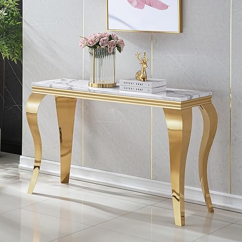 Miniatura 37 de SSLine Mesa de Centro Rectangular de Mármol Sintético para Sala de Estar, Mesa Central Moderna de Mármol Blanco de Lujo con Base de Diamante Mesa de