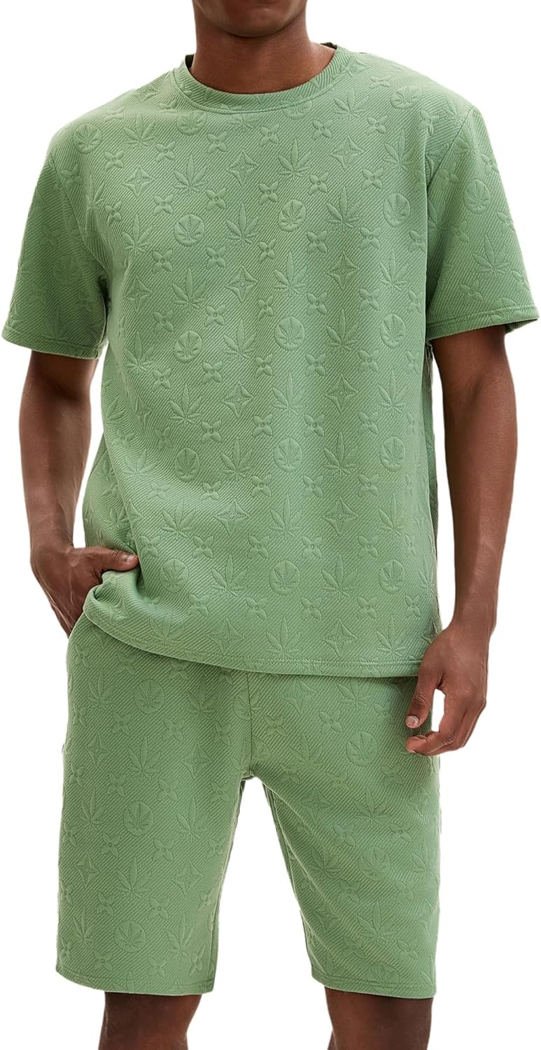 MAXJON Men’s Tracksuits 2 Piece Outfits, Short Sets For Men Casual Knit Crewneck Summer T Shirt and Drawstring Athletic Short