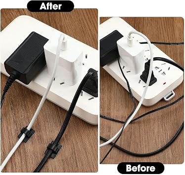 Eboot 100 Pieces Adhesive Cable Wire Clips Strong Cord Clips Wire Holders Cable Cord Management Straps Clamps Tie Holder for the Wall, Under Desk, Car, Office and Home