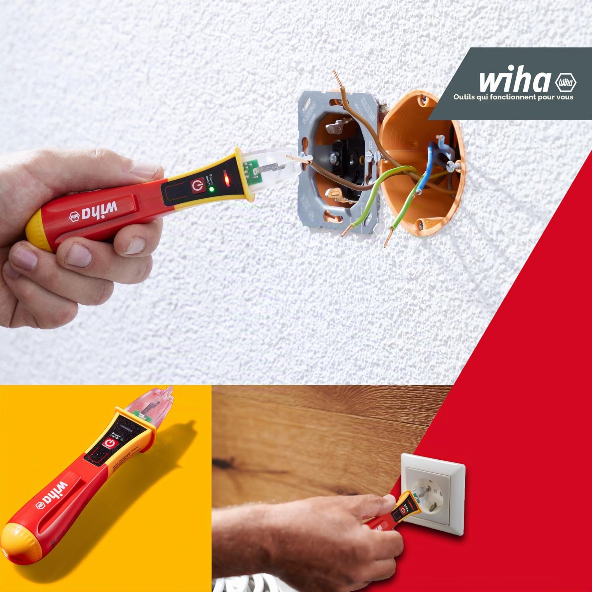 Wiha Détecteur de tension Volt sans contact, unipolaire, 90-1 000 V Courant Alternatif I Testeur de phase à signal optique (43798)