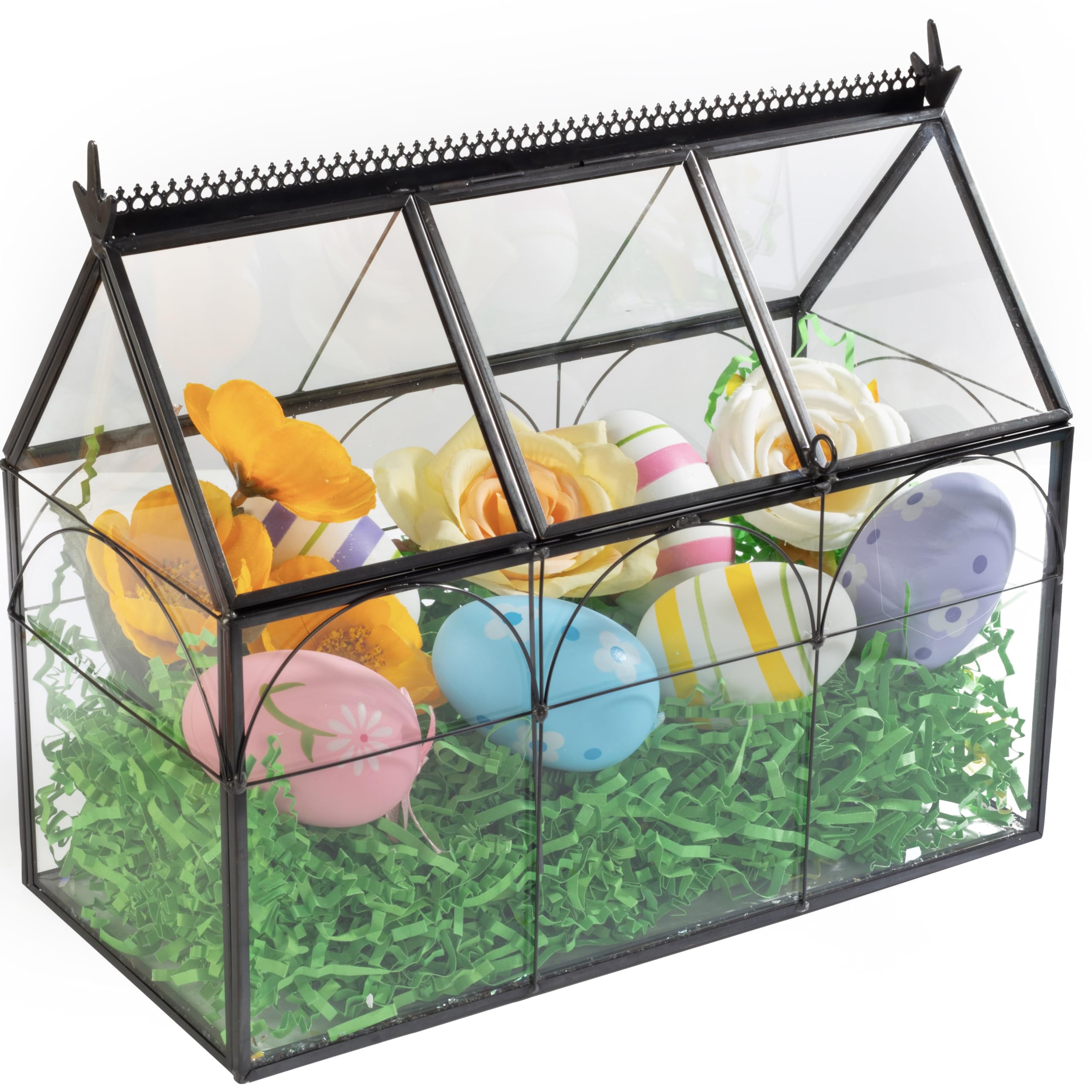 D'Eco Glass Greenhouse Centerpiece (10x4.5x9)- Spring Easter Home Decor - Tabletop Geometric Planter Terrarium - Fill with Succulents, Moss, Colorful Eggs, Bunny Rabbits, Grass - Gift for Plant Lovers