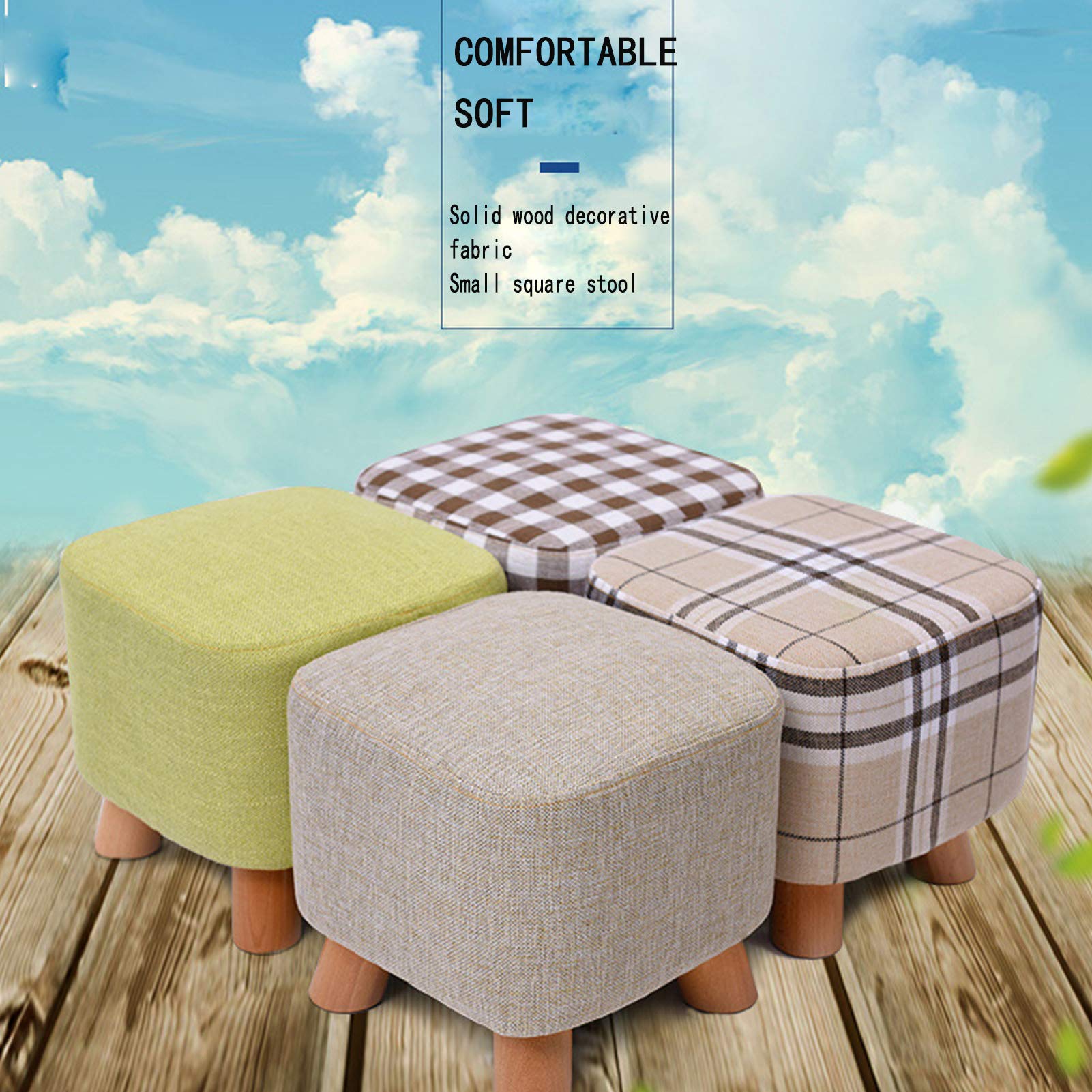 Solidne drewno Holstered Vanity Stool/Chair Ottoman,with Removable Linen Cover and 4 Wood Legs, Dressing Table Stool/Fotel/Seating Footstool/Foot Trest