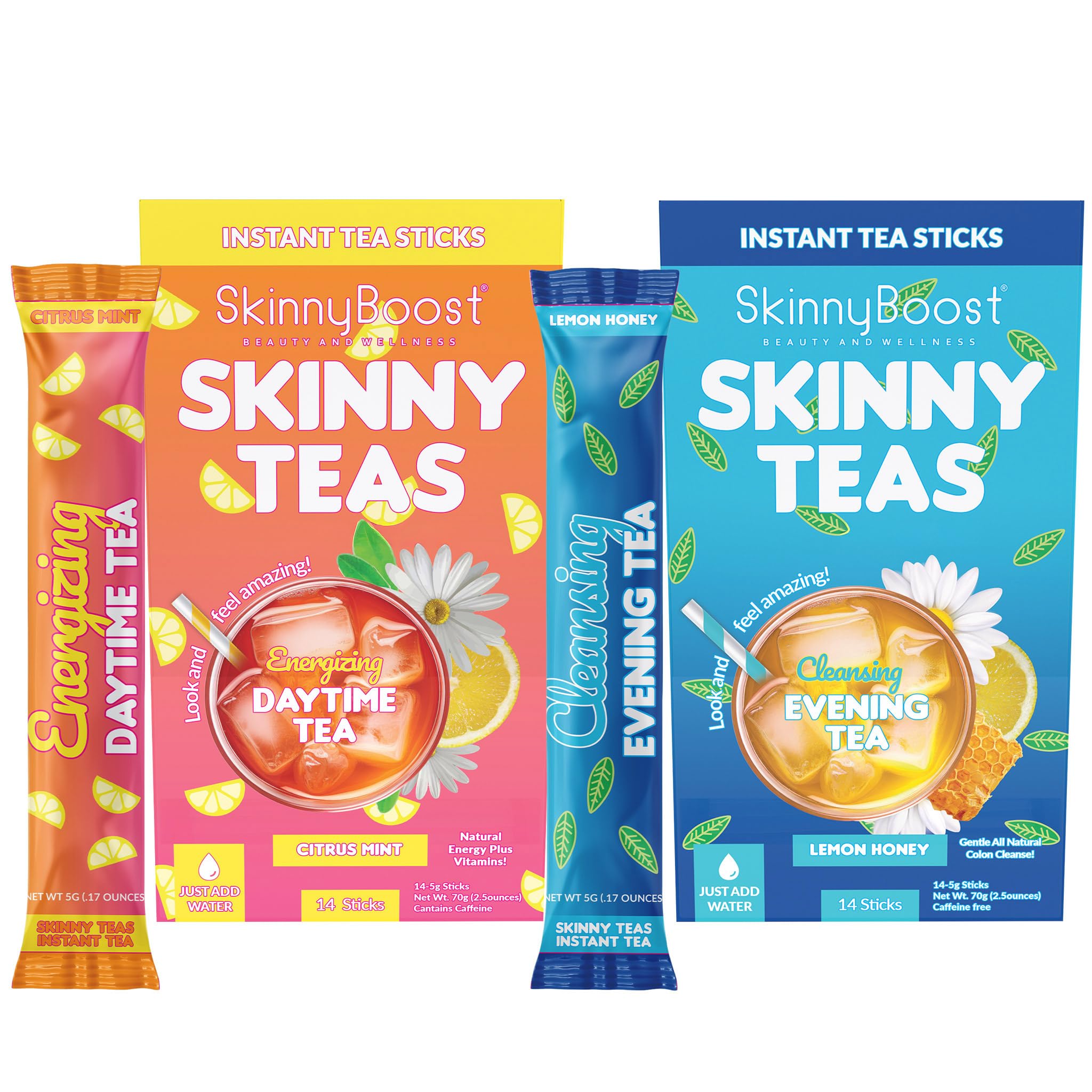 SkinnyBoost Kit de Chás Dia e Noite com Citrus Mint e Lemon Honey, 28 sticks