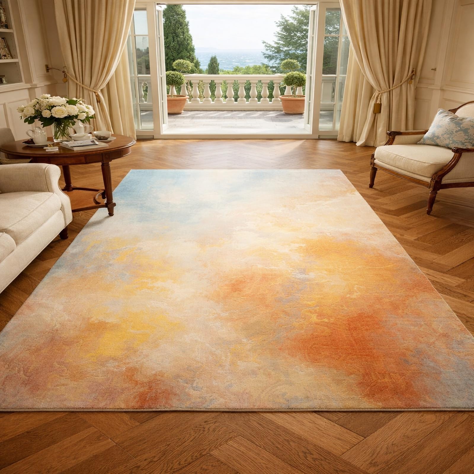 Tapis à poils courts multicolore 200x280 cm résistant et facile à nettoyer