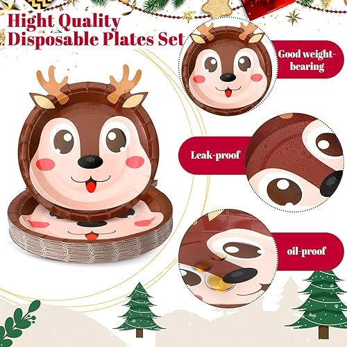 Miniatura 4 de Uiifan 100 platos de papel de Navidad, platos desechables de Navidad, platos de Santa Navidad, juego de vajilla de Navidad, decoraciones de mesa,