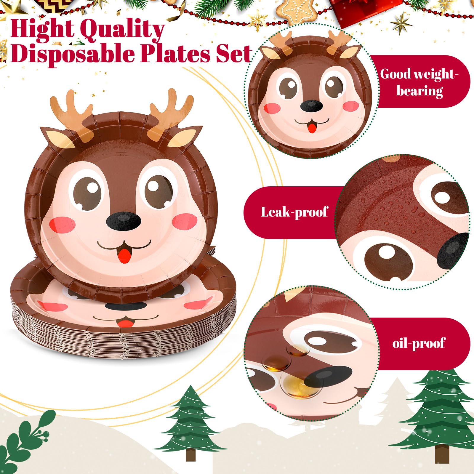Uiifan 100 platos de papel de Navidad, platos desechables de Navidad, platos de Papá Noel, vajilla de Navidad, decoración de mesa, sirve a 100 invitados, platos de cena de Navidad, suministros de