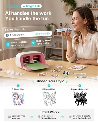 Likcut Vinyl Cutter Machine, AI Image Generation Cutting Machine Glee S501 for DIY Joy, Portable Smart Cutting Tool for Crafter, Sticker Decal Maker for Custom Stickers, Crafts for Adults