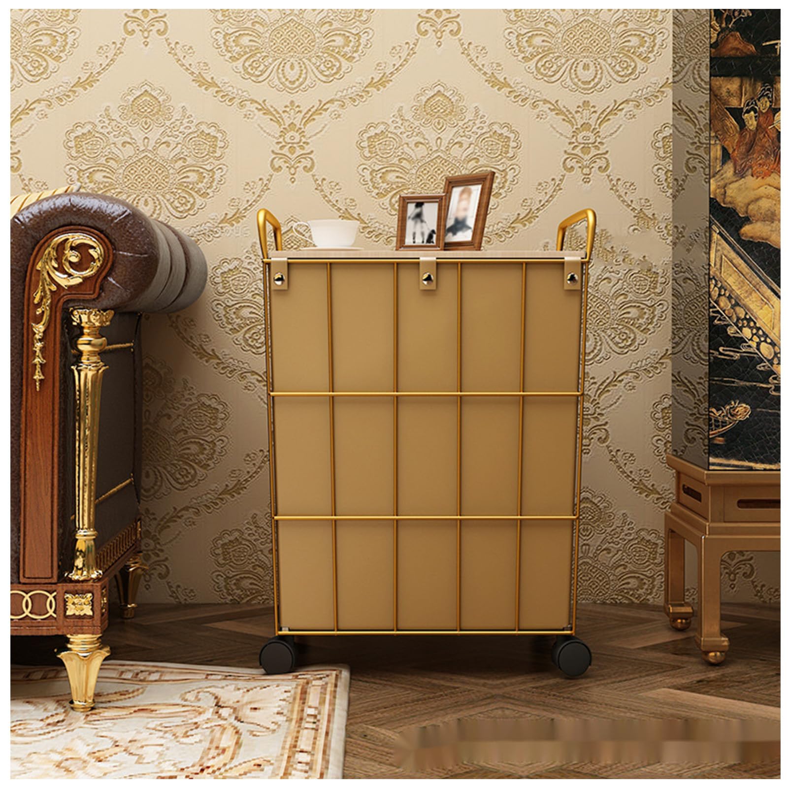 Light Luxury Iron Dirty Clothes Basket, Household Laundry Basket, Storage Basket with Lid, Bathroom Dirty Clothes Basket