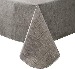 Pioggia Vinyl Flannel Backed Tablecloth Waterproof Oil-Proof Rectangle PVC Table Cloth Stain-Resistant Wipeable Indoor/Outdoor Picnic, BBQ and Dining Table Cover (60 x 84 Inch, Gray)
