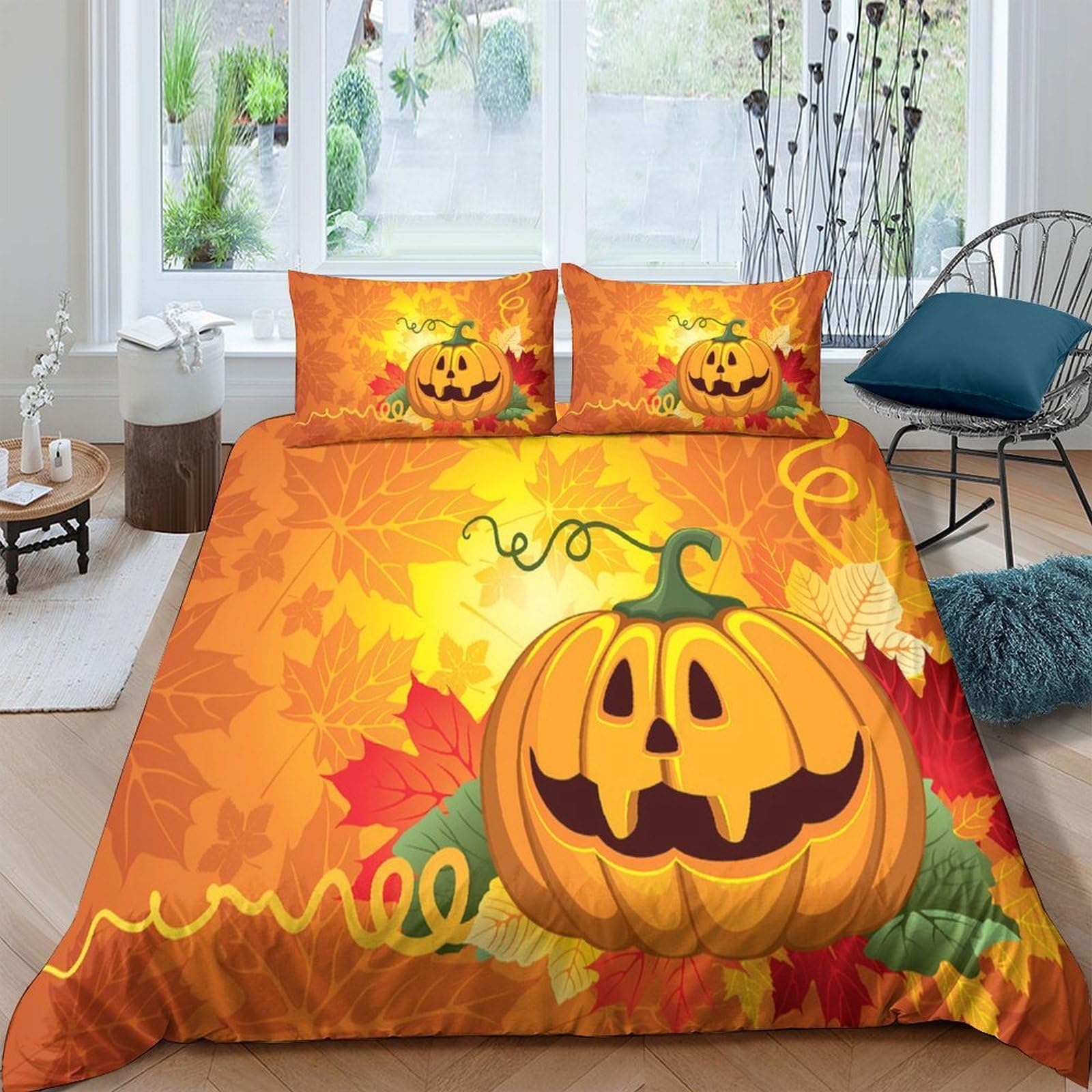 Ctjqhvkz Style-8 3D Printed Pumpkin Harvest Fitted Sheet Microfiber Autumn Leaves Bed Cover For Bedroom Guest Room Decor Single（135X200cm）