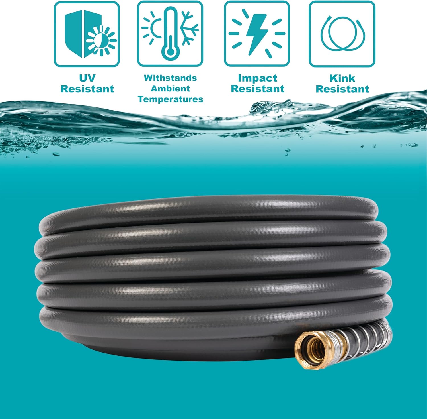 Gilmour Flexogen 5/8 in x 75 ft Garden Hose, Heavy Duty Water Hose, Flexible and Kink Resistant Outdoor Hose, Black