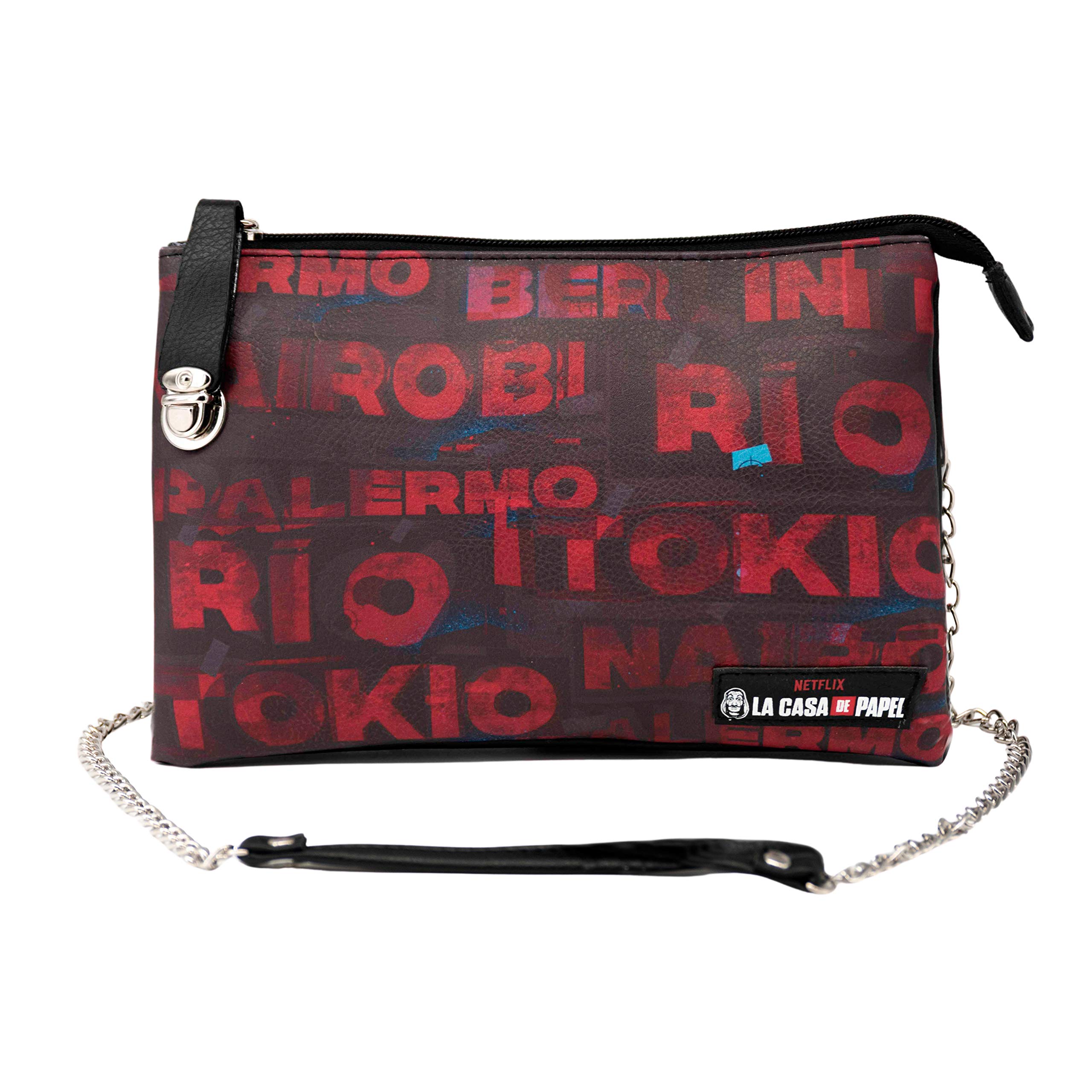 Money Heist La Casa di Carta Cities-Borsa Handy Tripla, Rosso, 24 x 17 cm