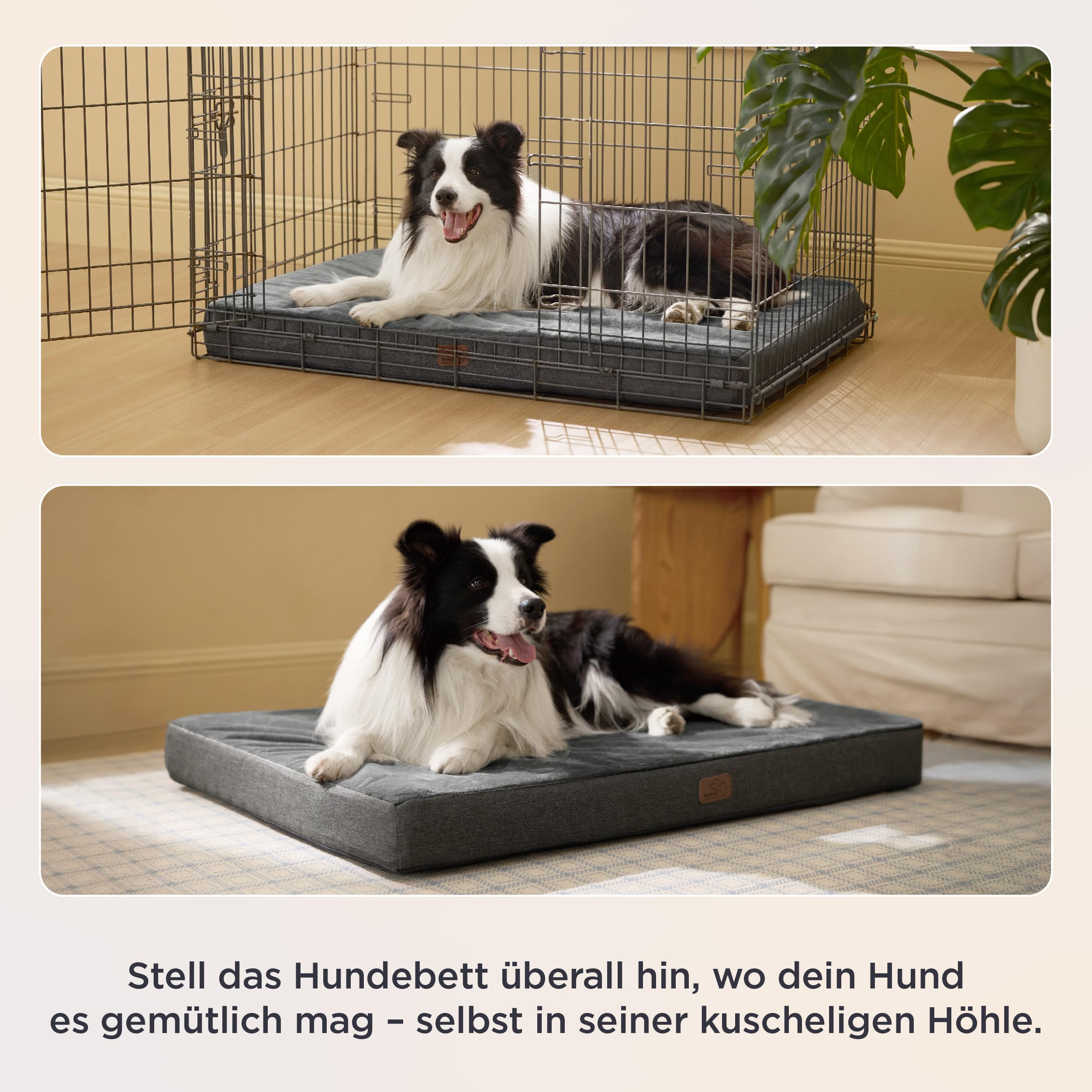 BEDSURE orthopädisches Hundekissen große Hunde - 89x56x8cm waschbares Hundebett mit 2 in 1 Memoryschaum, kuscheliges Hundematte Hundematratze, dunkelgrau