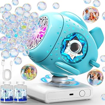 Sitodier Rechargeable Bubble Machine, Automatic 360 Rotatable Bubble Maker Toys with Light, Spaceship-Shaped Bubble Blower for Kids Toddlers, Easter, Birthday, Parties, Wedding, Outdoor Activities