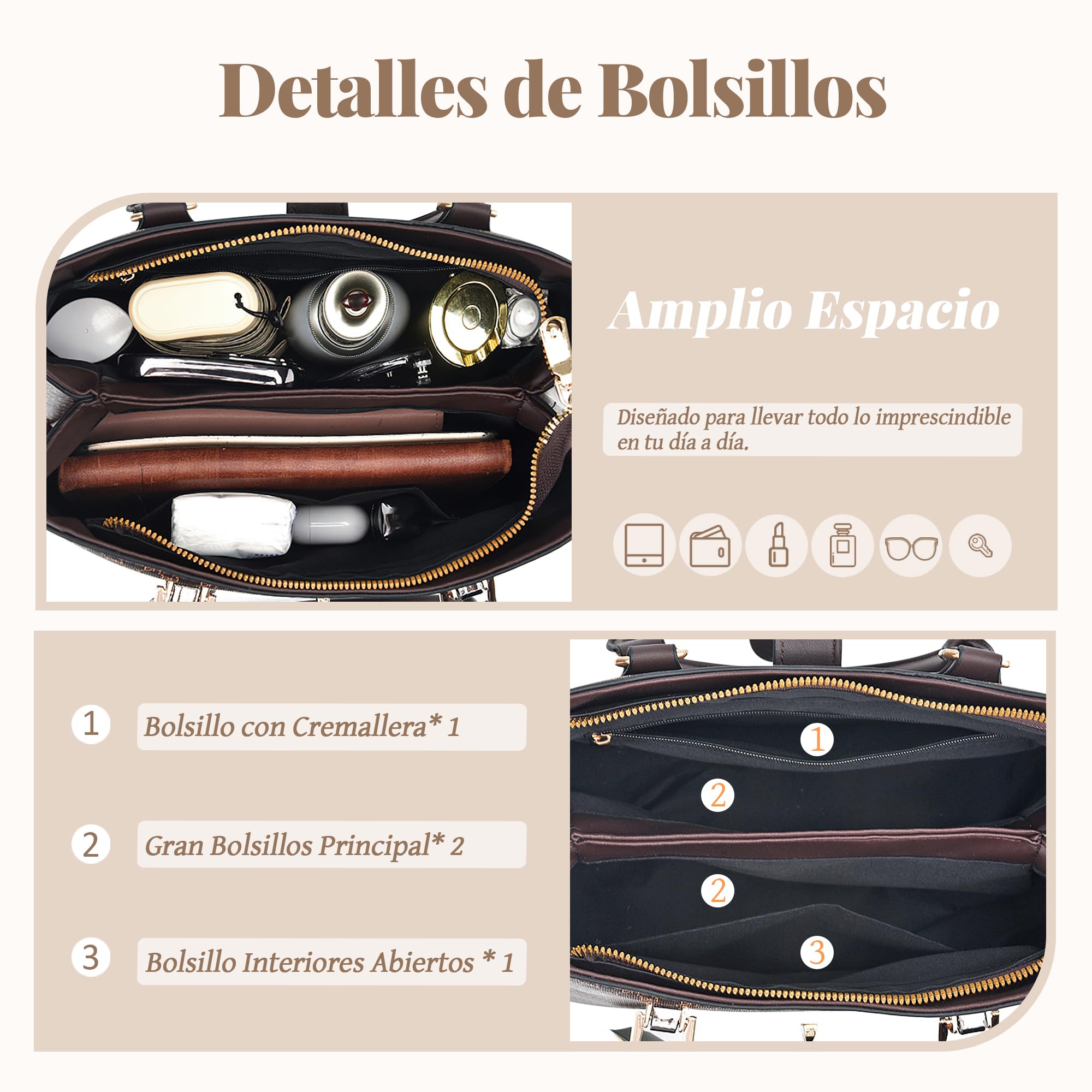 Bolsos de Mujer Moda Bolso de Mano con Estampado de Letras Vintage Piel PU Bolso Bandolera Shopper Bolsos de Hombro para Trabajo Viajes Compras Café