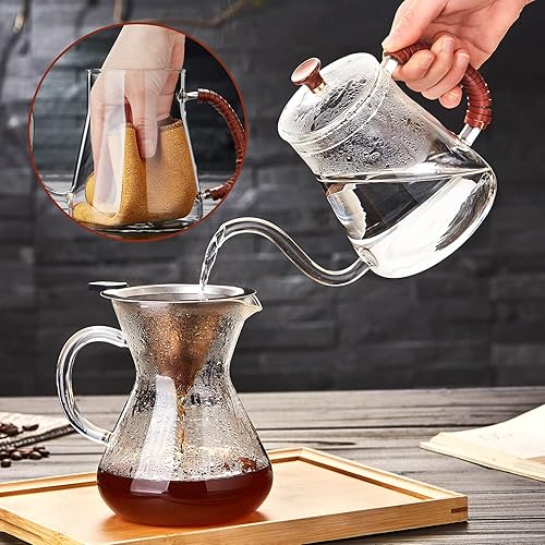 Miniatura 5 de Unbreakable Hervidor de cuello de cisne para café por goteo, hervidor de café de vidrio de 20 oz20.3 fl oz con tapa