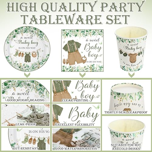 Vista 30 de Hushee Juego de 200 platos florales de papel para baby shower, servilletas, tazas, suministros de fiesta de baby shower, juego de vajilla desechable