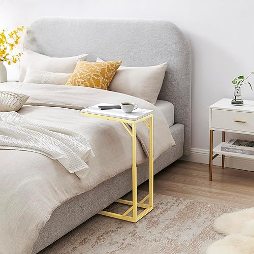 Miniatura 3 de Mesa auxiliar en forma de C, mesa de sofá pequeña con marco de metal, mesa auxiliar de altura ajustable para sofá, sala de estar, dormitorio, mesita
