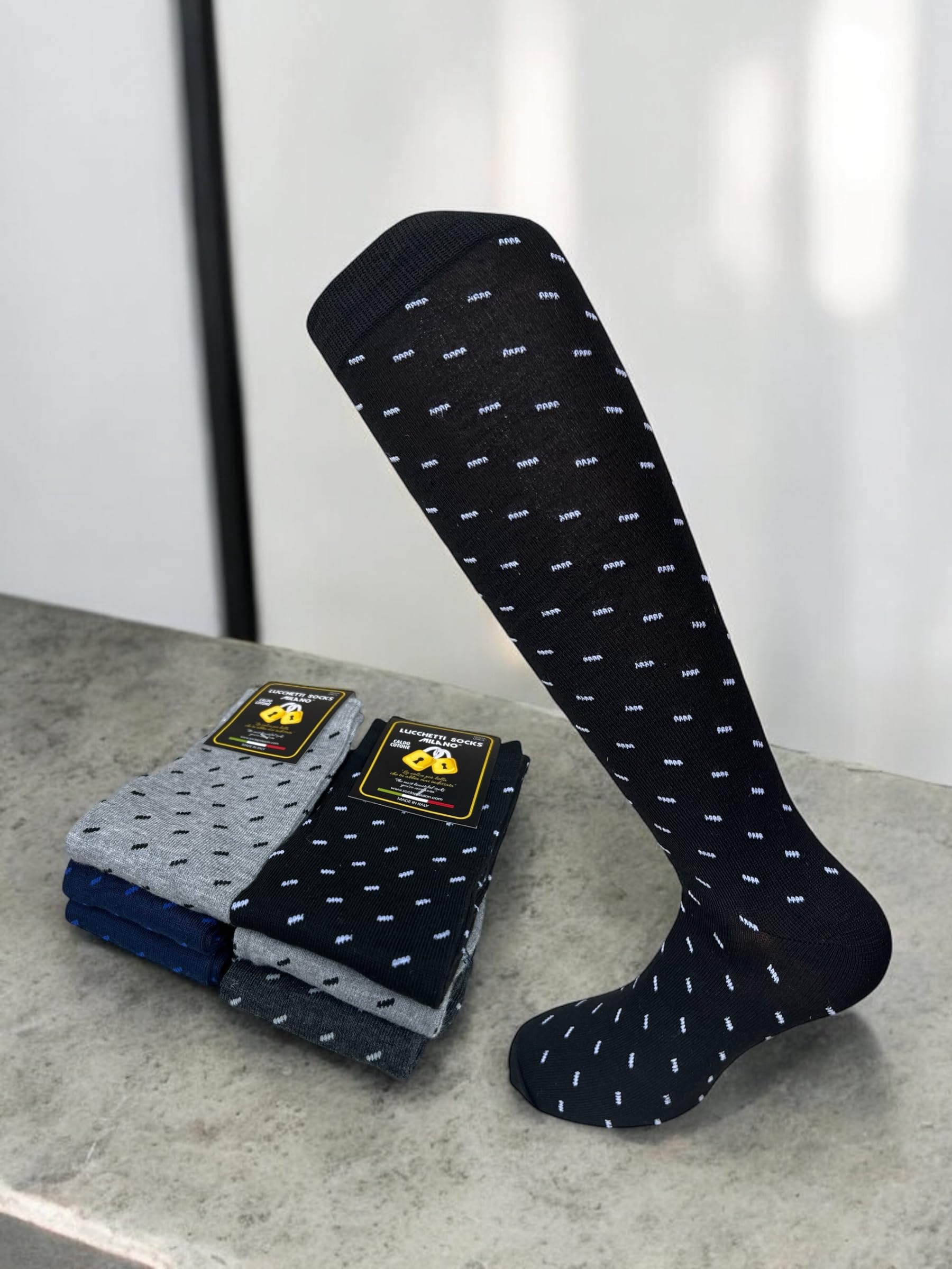 Lucchetti Socks Milano Set da 6 Paia di calze uomo lunghe caldo cotone colorate tendenza pois fantasia fashion Made in Italy
