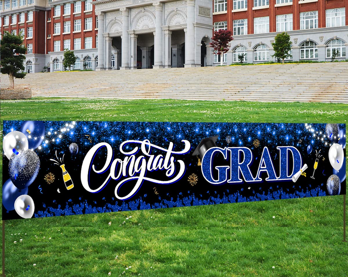 2026 Graduation Decorations-Congrats Grad Yard Sign Banner Decoration for Class of 2026 Graduation Party Supplies(Blue and Black) - Image 2