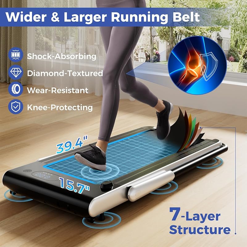 GYMAX Walking Pad Treadmill, 3HP Under Desk Treadmills with 340LBS Capacity, LED Display, Remote & APP Control, 3 in 1 Portable Compact Running Jogging Machine for Home Office Gym Exercise (Silver) image 3