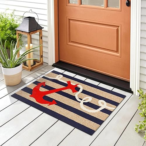 Miniatura 63 de Liora Manne Compass - Alfombra azul marino para porche delantero para interiores y exteriores, 5 pies x 7 pies 6 pulgadas Compass Navy,Brújula