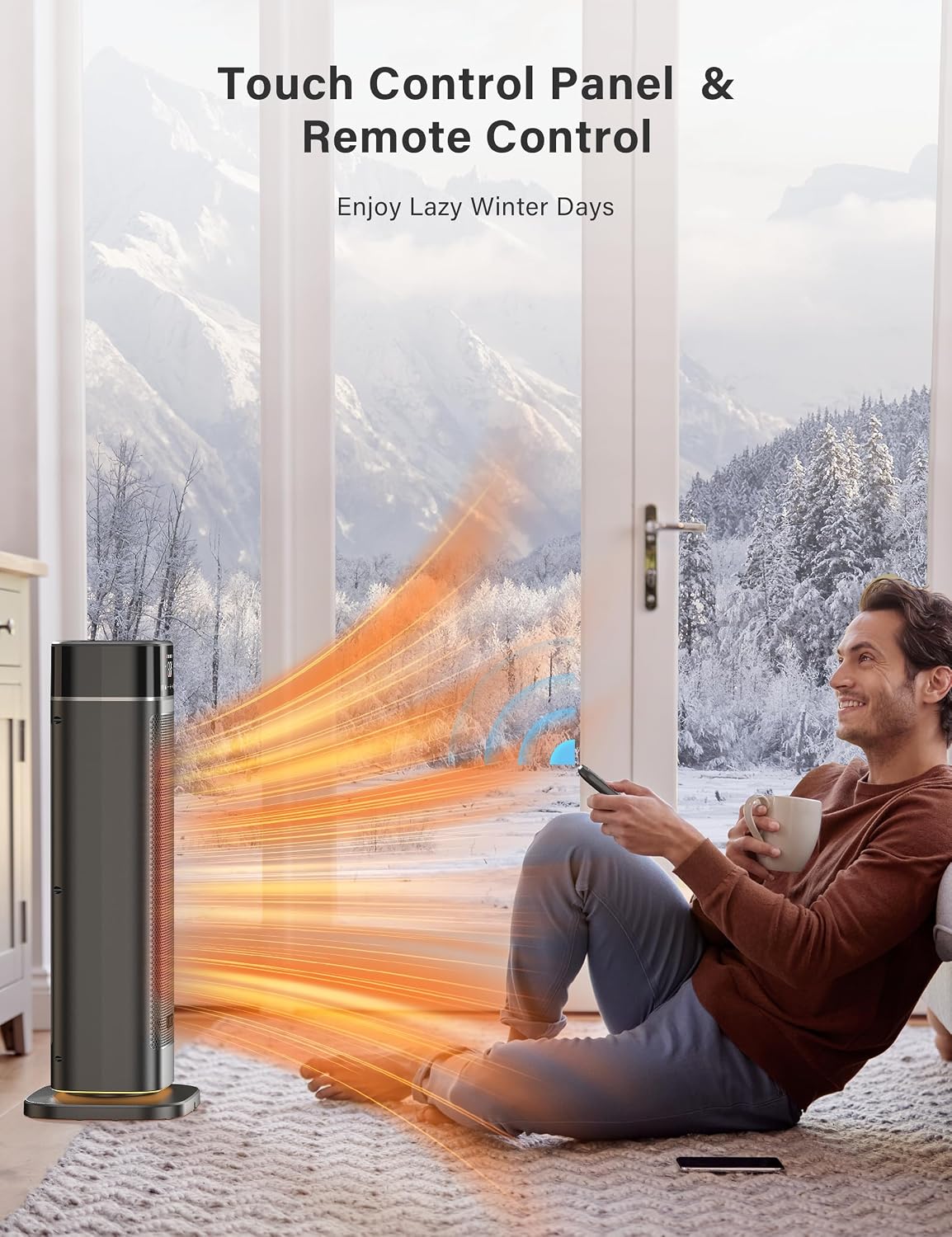 24 Space Heater Indoor, JRD Fast Portable Room Heater with Remote, Night Light, 80° Oscillation,4 Mode, Overheat&Tip-Over Protection, Electric Heaters for Large Room, Bedroom