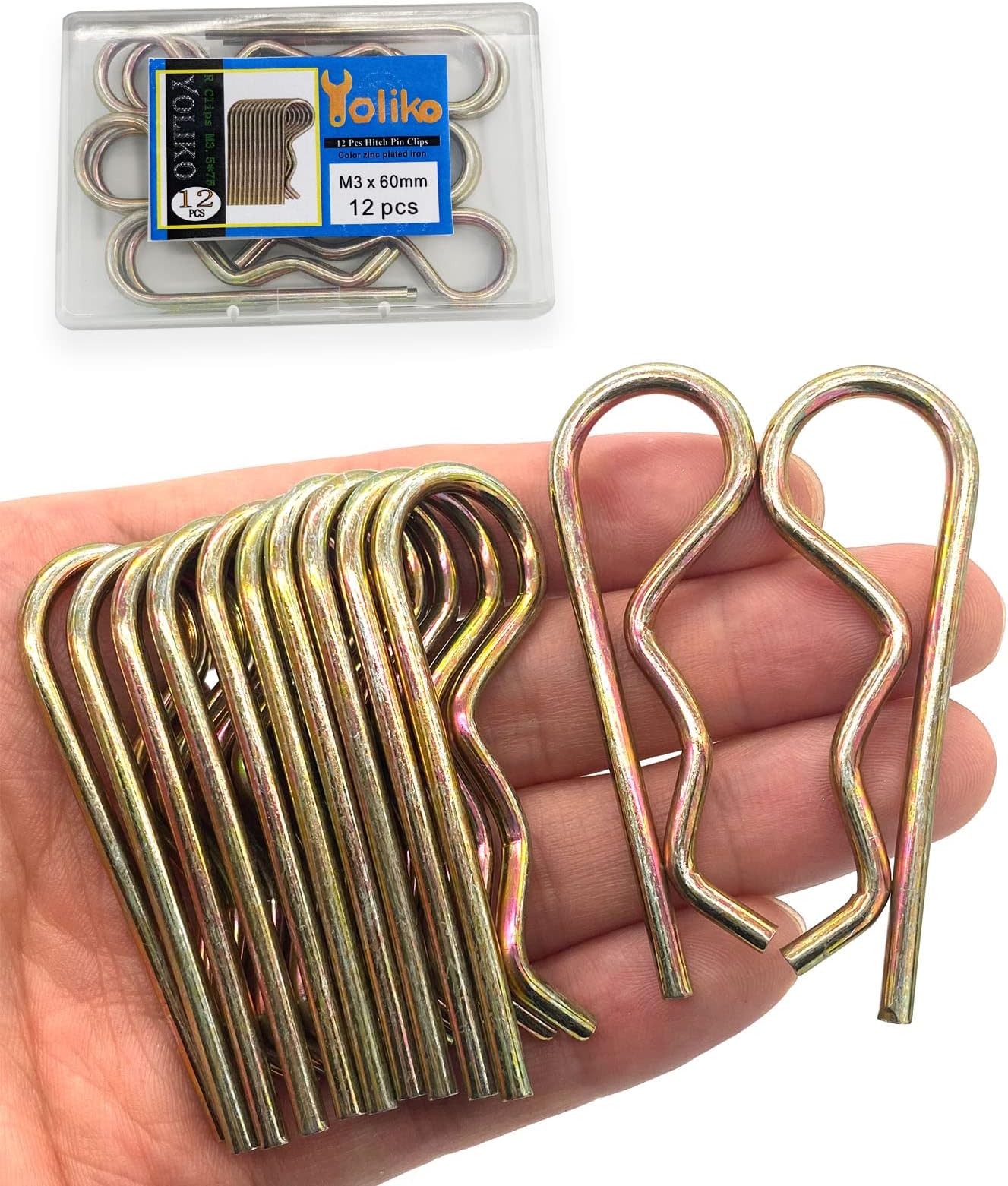 12 Pcs Heavy Duty Hitch Pins Clip R Clips Spring Retaining Wire Hair Pins Cotter Pin Strong Spring Tension Large Carter Pin R clip large for trailer Tractor Mower Carts Truck Color-Zinc M3x60mm