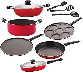 Nirlon 3 Layer Non Stick Dishwasher Safe Cookware Utensil Gift Set Offer - 9 Pieces [26_FP13_DKDB_TP_UP_Cass20_ST12_3SPN]