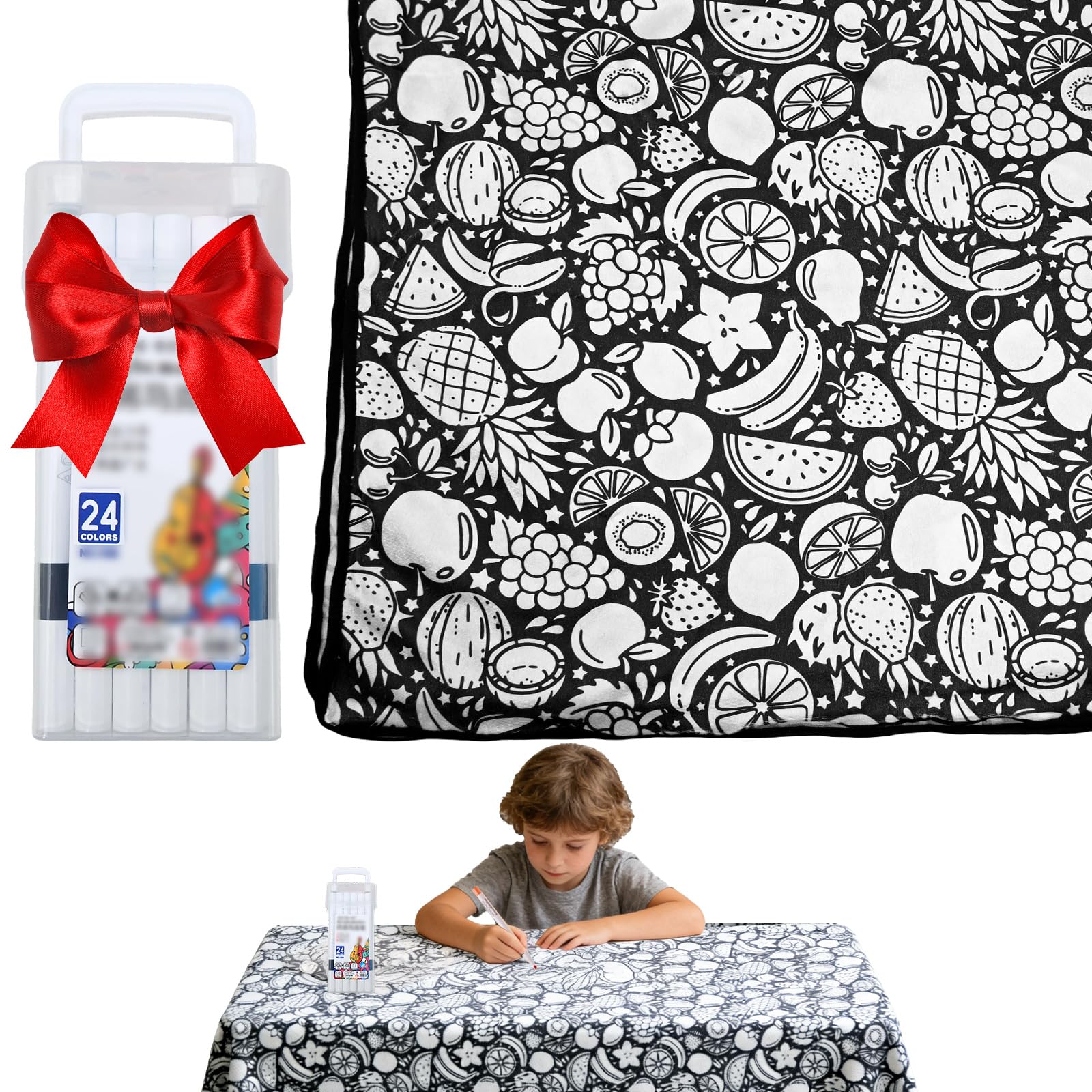 GDGJWL DIY Color Your Own Blanket with 24 Washable Markers, Customizable Fuzzy Velvet Blanket for Creative Personalization, Artistic Home Decor & Cozy Gift Idea