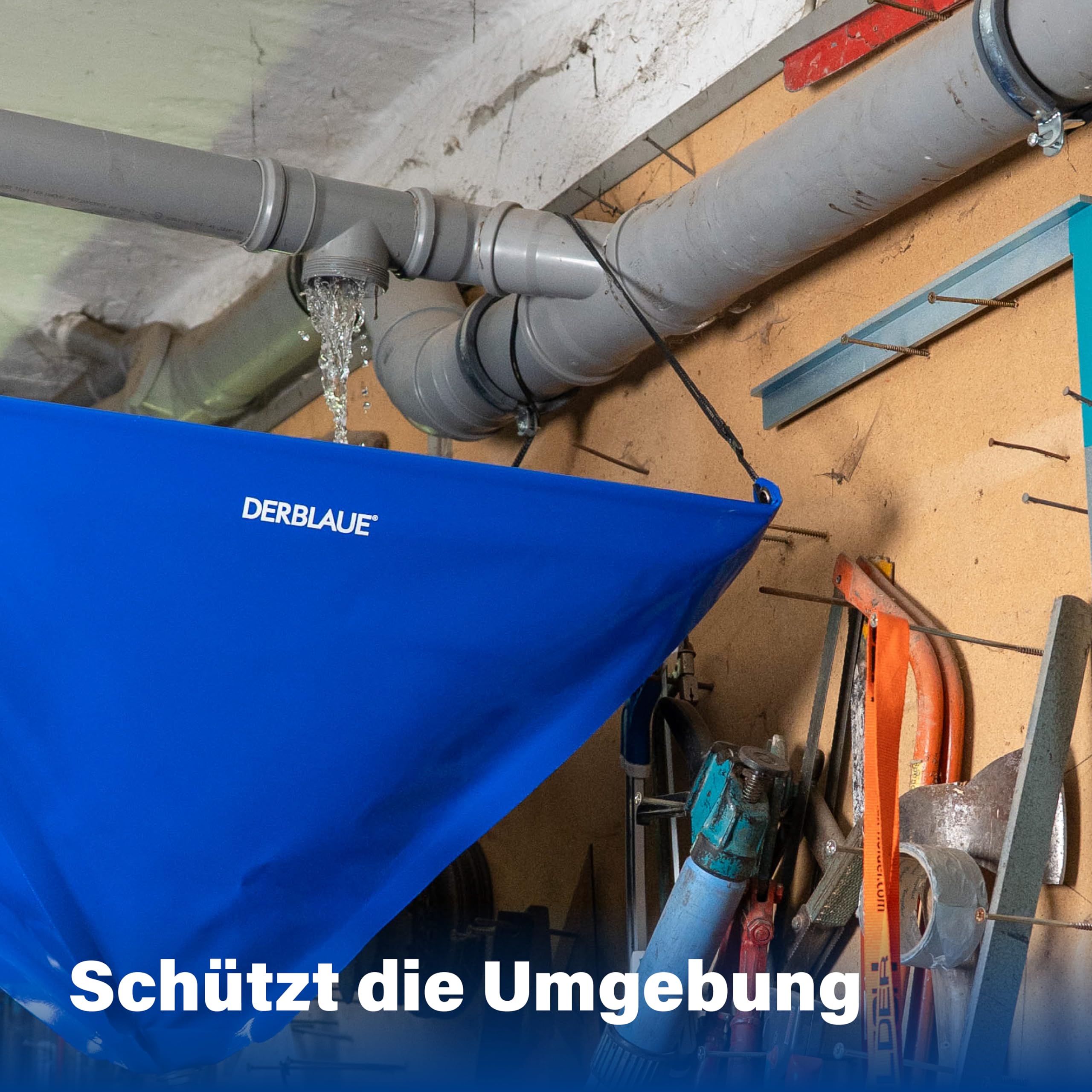DERBLAUE® Trichter 80 x 80 cm, ca. 50 Liter, 3/4 Zoll Anschluss | mit höhenverstellbarem Aufhängesystem, stabil im Einsatz dank Fiberglasstäbe, mit einsetzbarem Filtersieb, geringes Packmaß