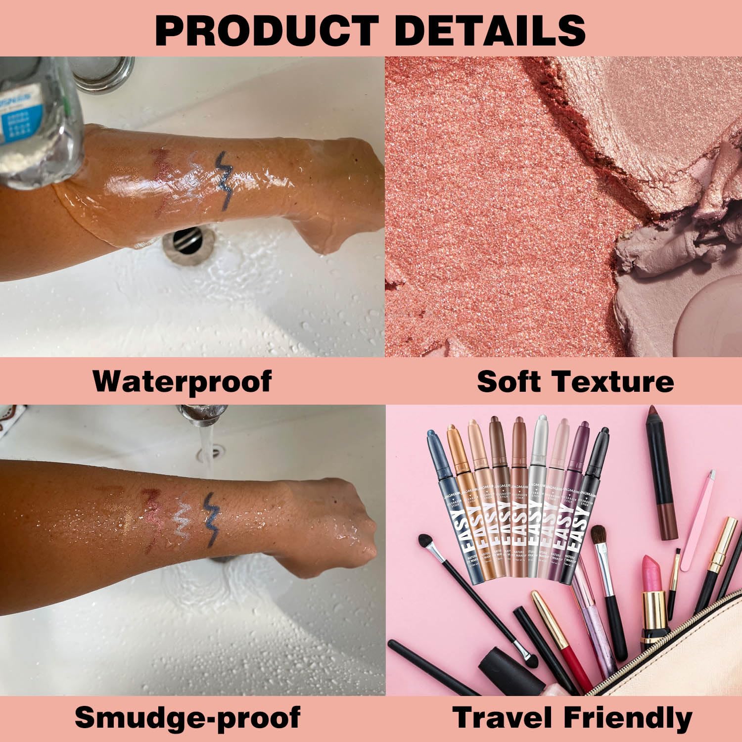 Red Eyeshadow Stick Shimmer Cream Single Eyeshadow Pencil Makeup, High Pigmented Crease-proof Eye Shadow Brightener Stick, Hypoallergenic Waterproof Long Lasting Eye Highlighter stick(B-12#) - Image 3