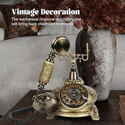 Miniatura 2 de Sangyn Teléfono vintage rotativo retro teléfono fijo antiguo antiguo teléfono de la vieja escuela teléfonos para el hogar, casa, cafetería, bar,