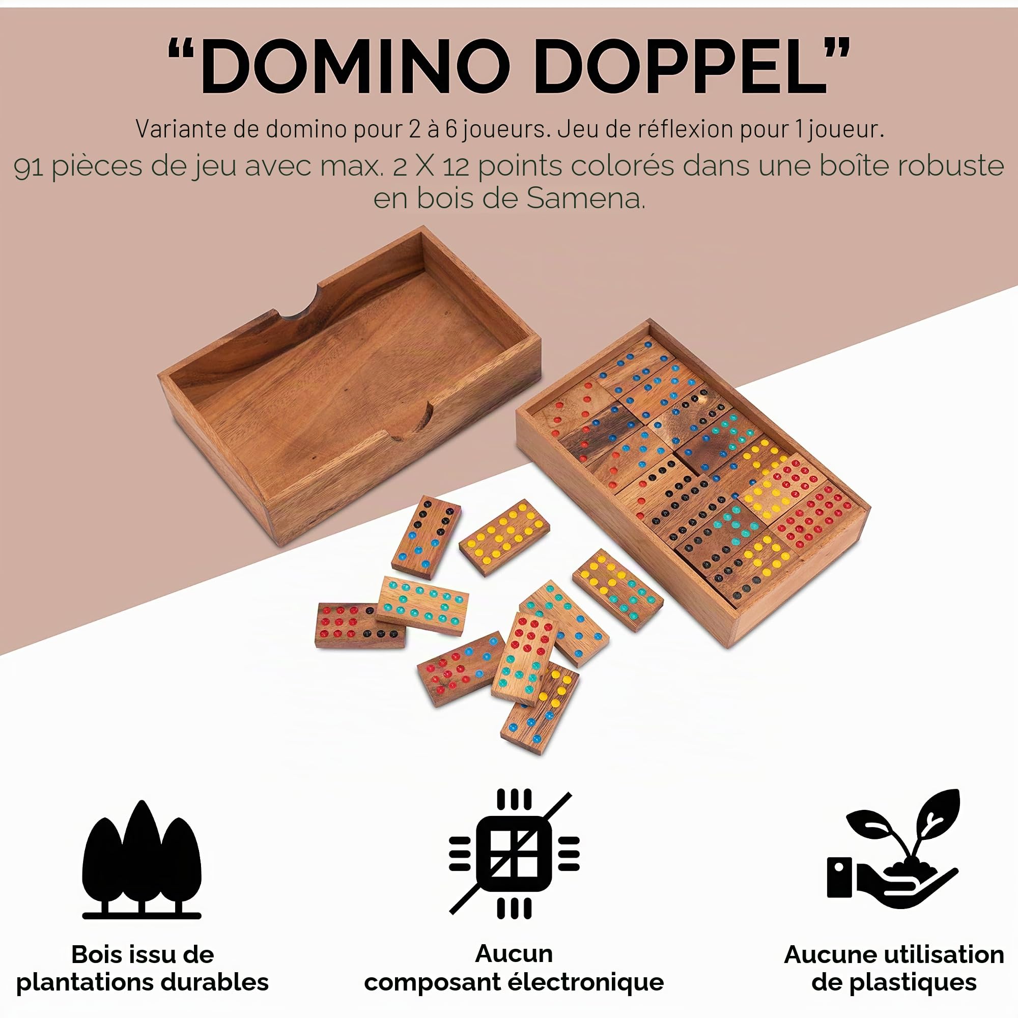 LOGOPLAY Domino Double 9 Jeu de société en bois 56 pions