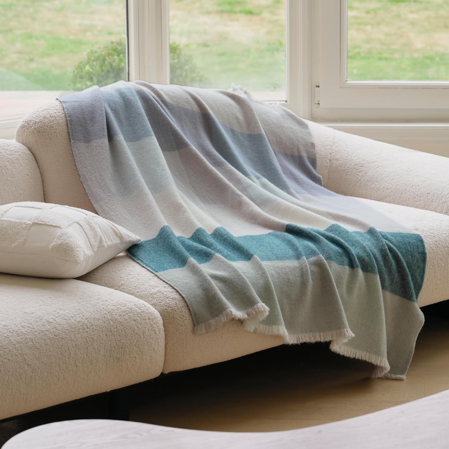 Double Stitch Alpaca Wool Throw Blanket - Warm, Soft Blanket for Couch, Luxury & Decorative Fleece Throw, Fall Plaid, Gift for Mother's Day, House Warming, 50" x 60", Sage Valley - Image 7