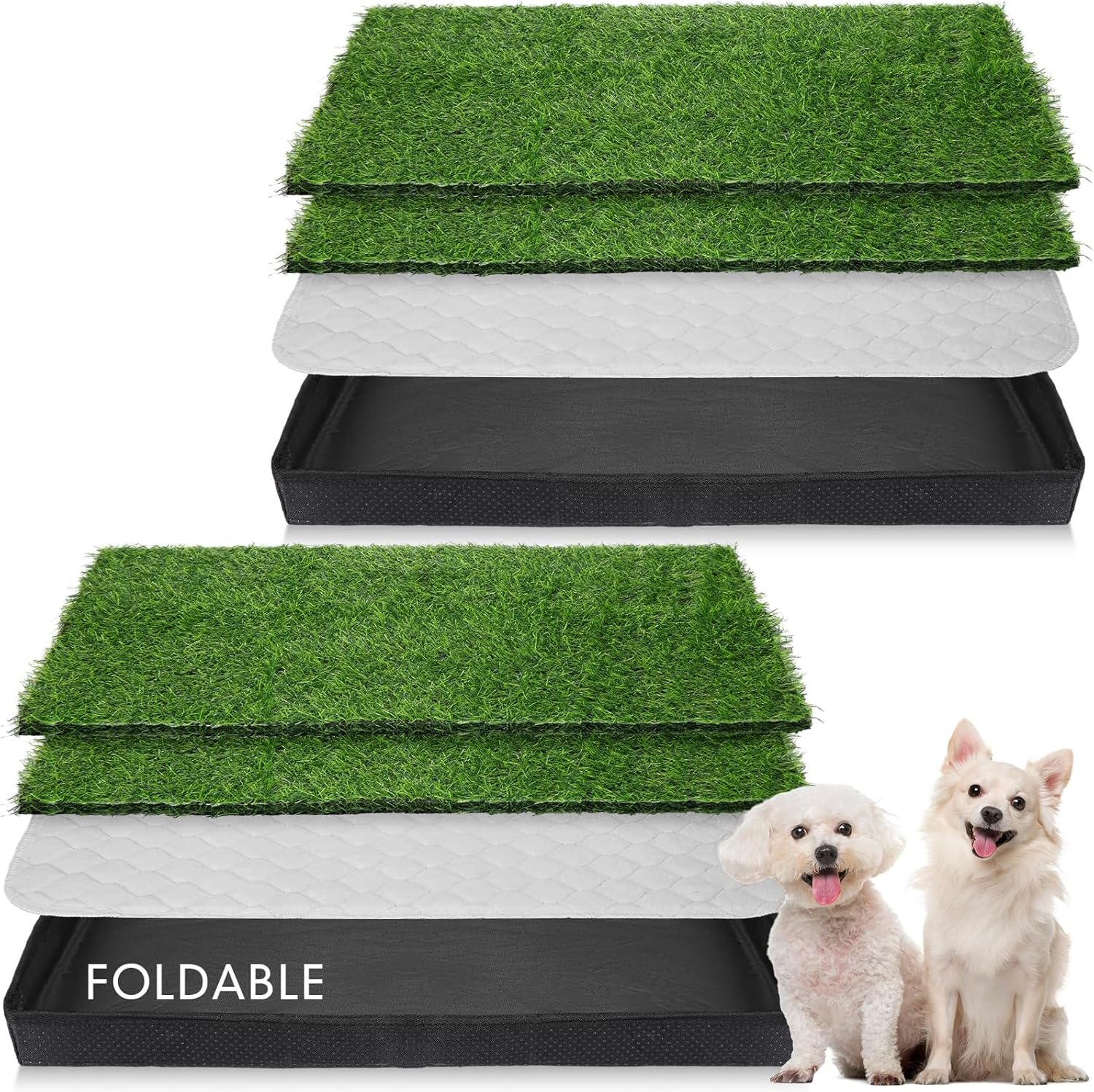 Menkxi 2 Sets 23'' x 15'' Dog Grass Pad with Tray and Pee Pads Includes 4