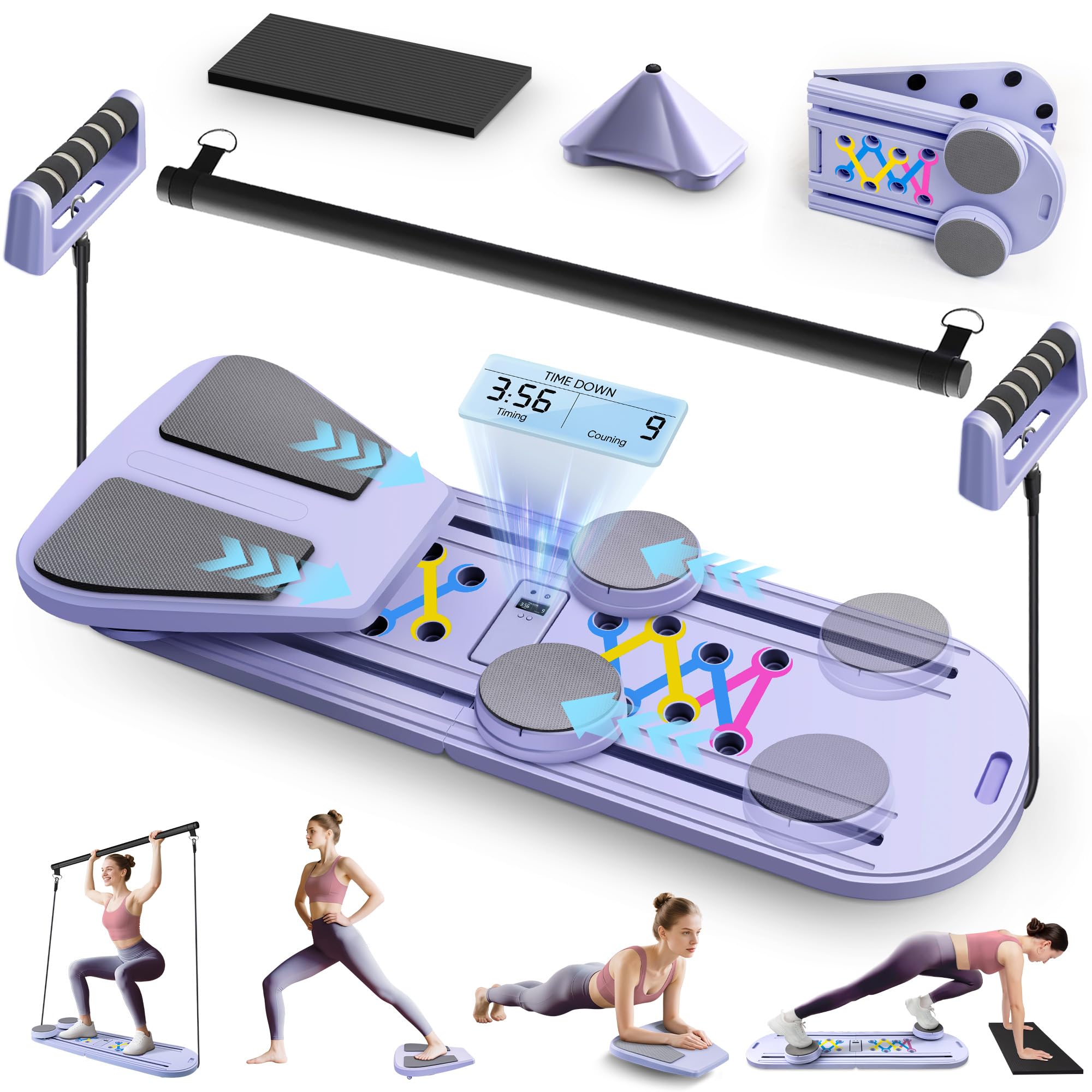 Pilates Reformer, Reformer Pilates Machine for Home Workout, Multifunctional Abdominal Board, Portable Foldable Ab Trainer Machine, Pilates Core Workout Equipment for Women (Purple)