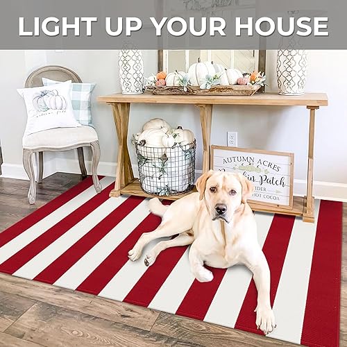 Miniatura 457 de IOHOUZE - Tapete a cuadros estilo búfalo de 5 x 8 pies para interiores y exteriores, lavable, para sala, tapete de bienvenida primavera-verano