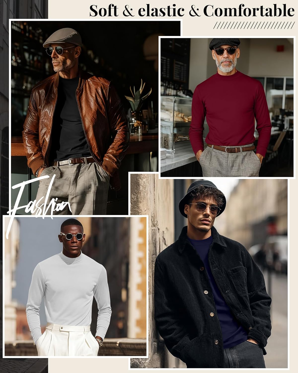 Neer 4 Pack Men's Mock Neck Shirts, Long Sleeve Turtleneck Pullover Tops Slim Fit Casual T Shirts Lightweight Basic Sweaters - Image 2