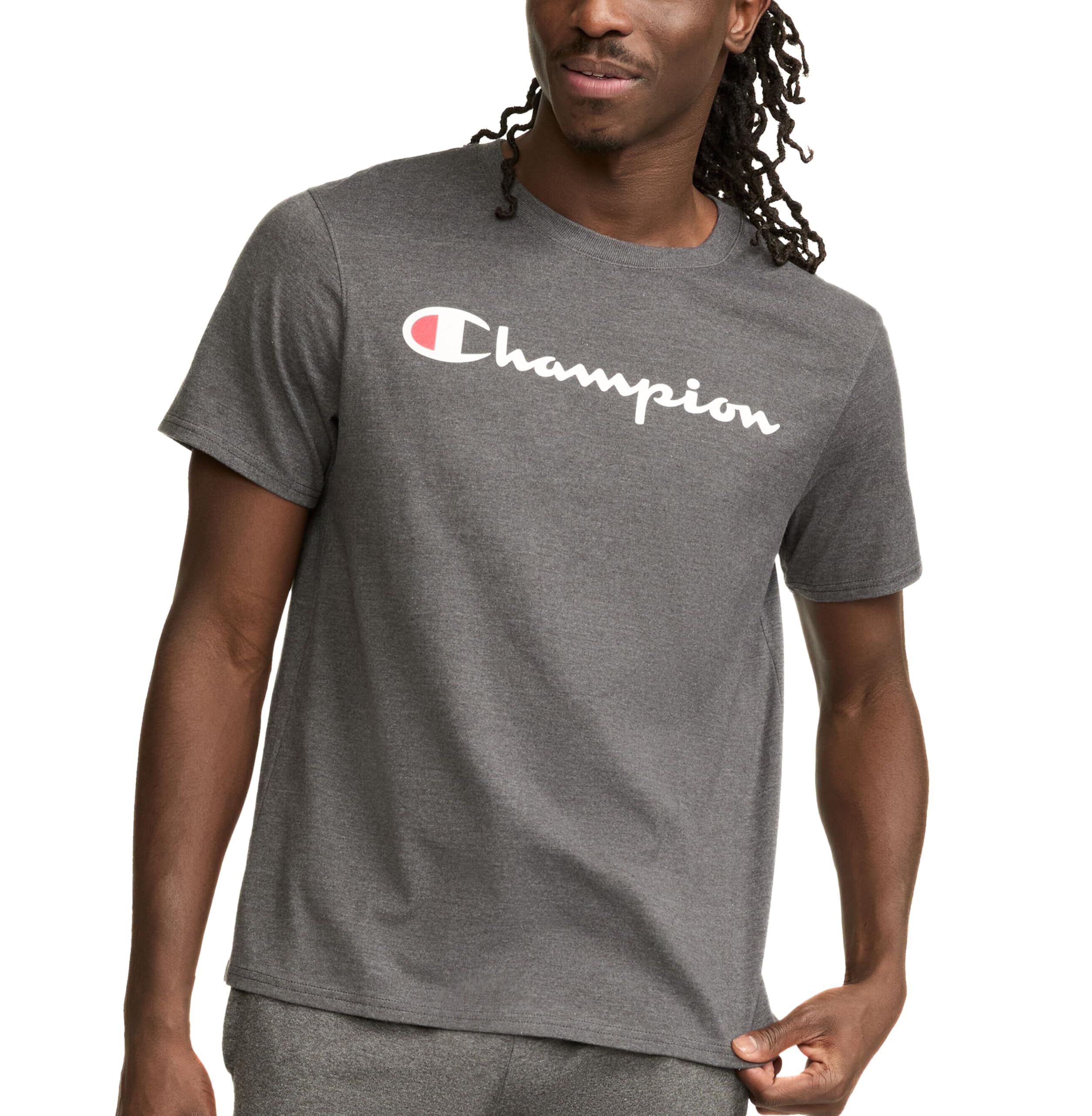 Champion Men's, Classic Graphic, Soft and Comfortable T-Shirts Logo (Reg. Or Big & Tall), Granite Heather Script, 3XL