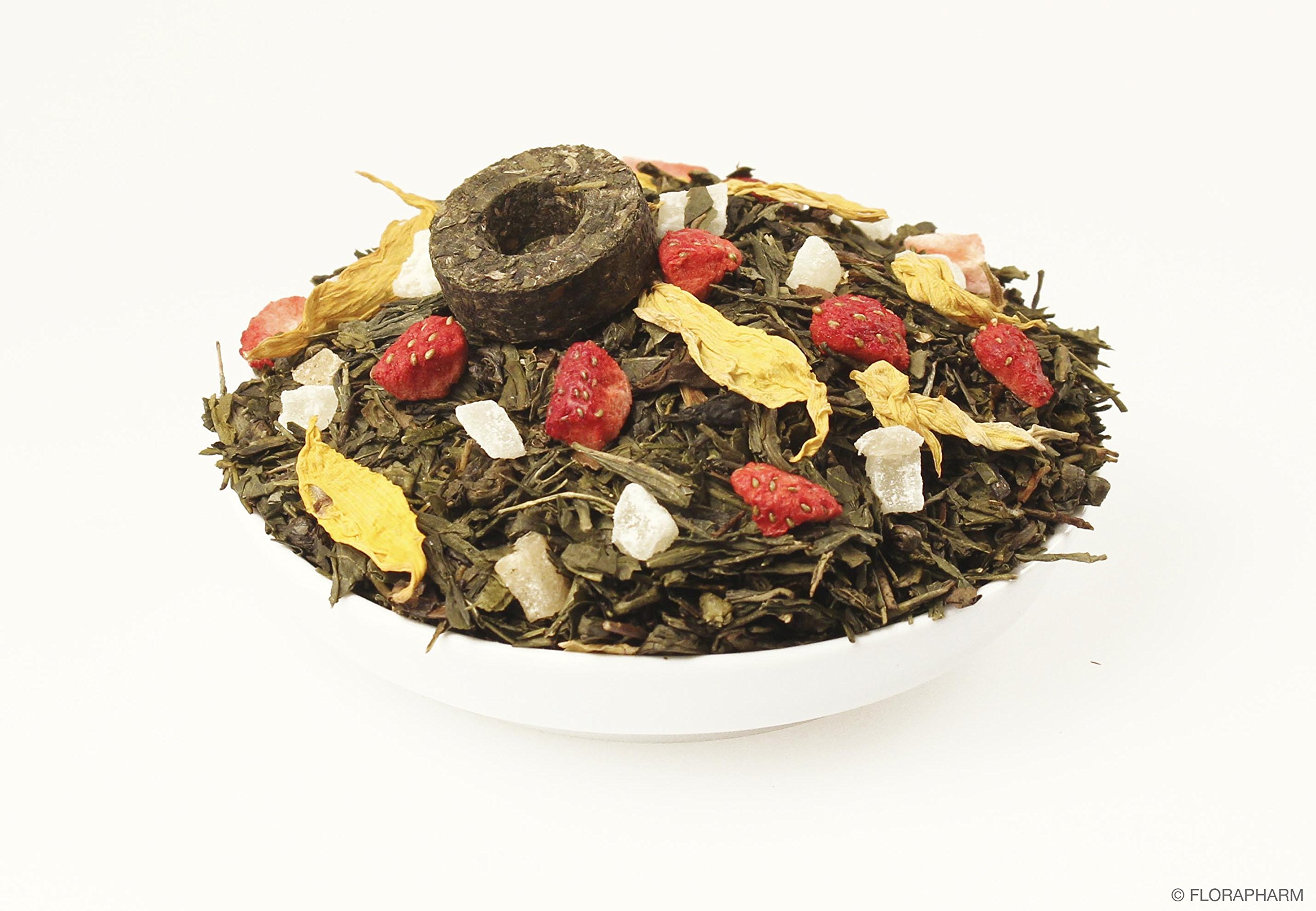 Florapharm Grüntee aromatisiert Die Acht Schätze des Shaolin 1000g Erdbeer-Ananas-Geschmack Nachfüllpack Lose