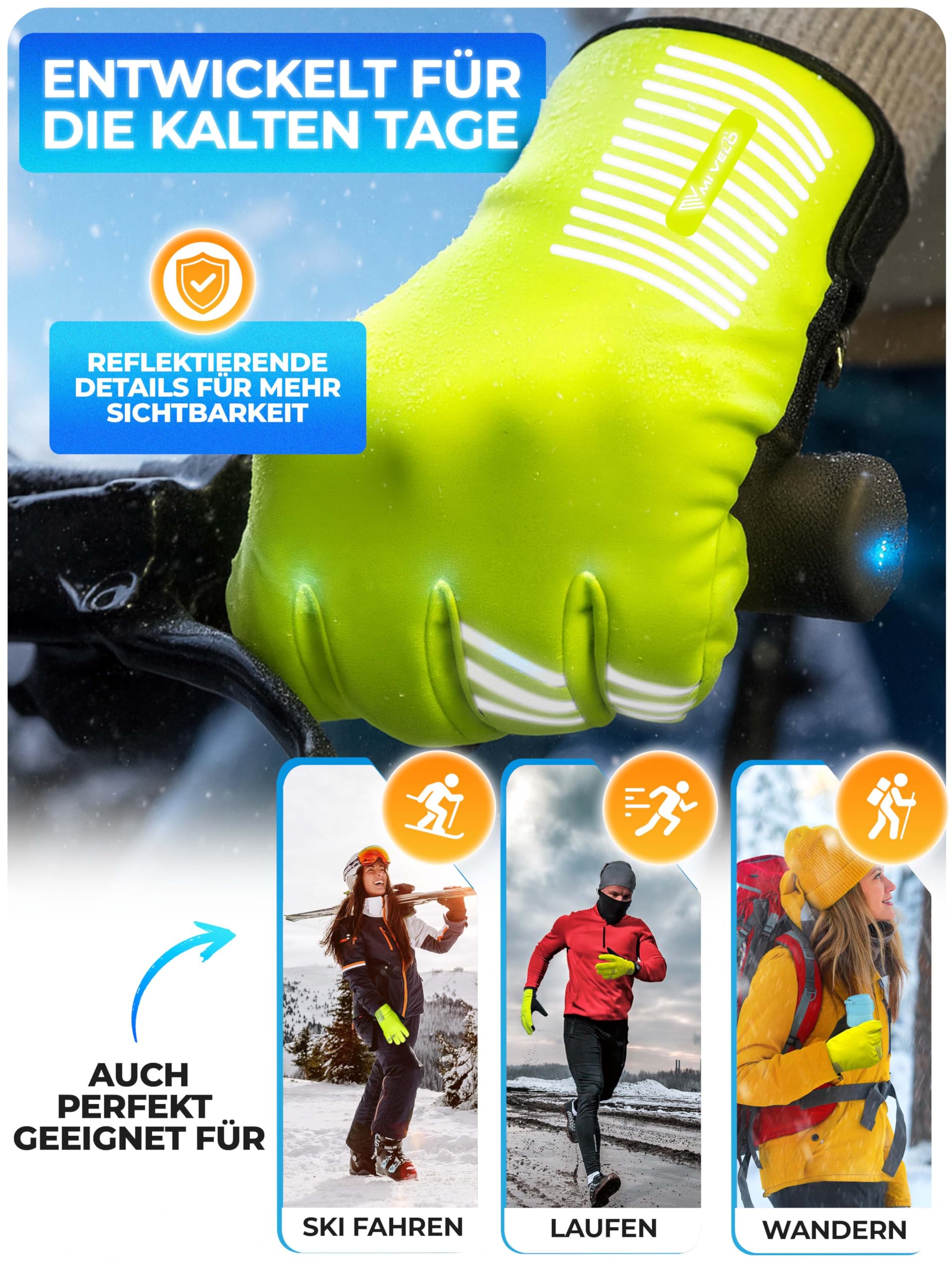 MIVELO Gants d'hiver coupe-vent et imperméables - Gants chauds avec isolation 3M pour homme et femme - Gants de cyclisme avec fonction écran tactile - Antidérapants et respirants