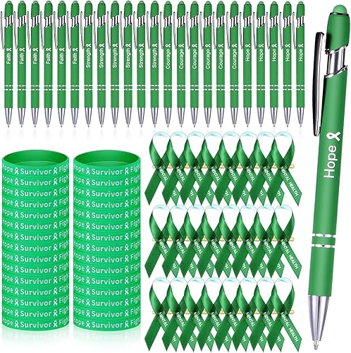 Harloon 72 piezas de accesorios de concientización sobre la salud mental, 24 bolígrafos de tinta verde, 24 piezas de cinta de satén inspiradora con disponible en Yaxa Colombia