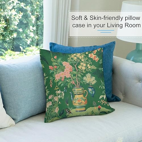 Miniatura 5 de Funda de almohada tradicional de jarrón Ming verde chinoiserie, funda de cojín asiática de 18 x 18 pulgadas, funda de almohada decorativa de jarrón